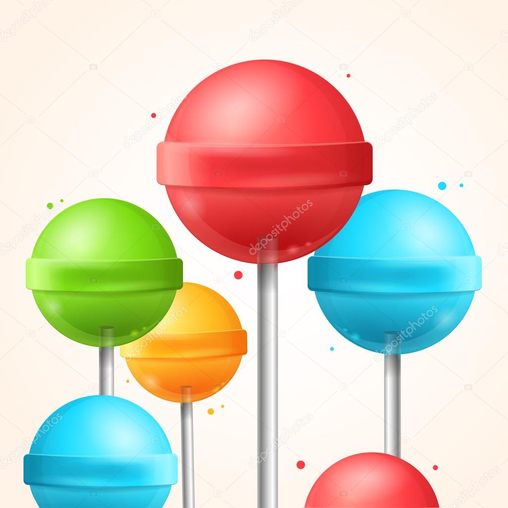 Sweet Candy Colorful Lollipops Background. Vector