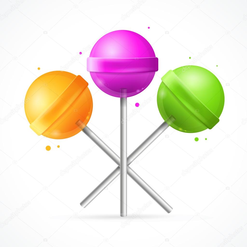 Glossy Round Colorful Lollipops Set. Vector