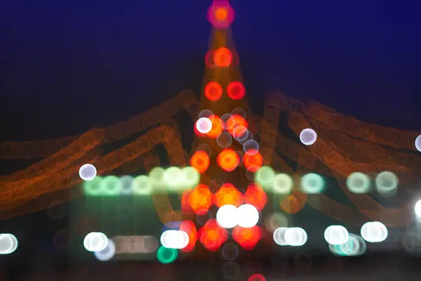 Abstrato Fundo Natal Com Árvore Natal Com Decorações Luzes Bokeh — Fotografia de Stock
