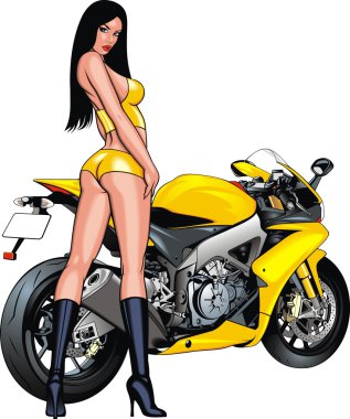 kız ve beyaz arka plan üzerinde izole benim özgün tasarım motosiklet