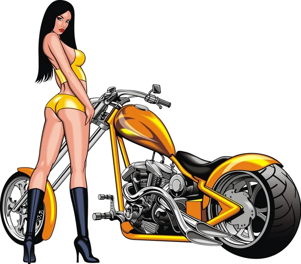 女の子と私のオリジナル デザインのバイク — ストックベクタ