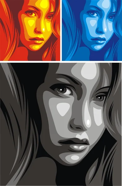 Ładne kobiety głowy w czterech kolorach — Wektor stockowy