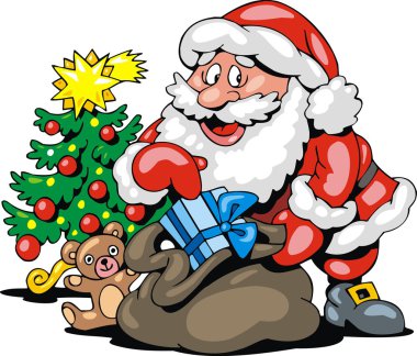 Noel Baba ve hediyeler beyaz arka planda izole edilmiş.