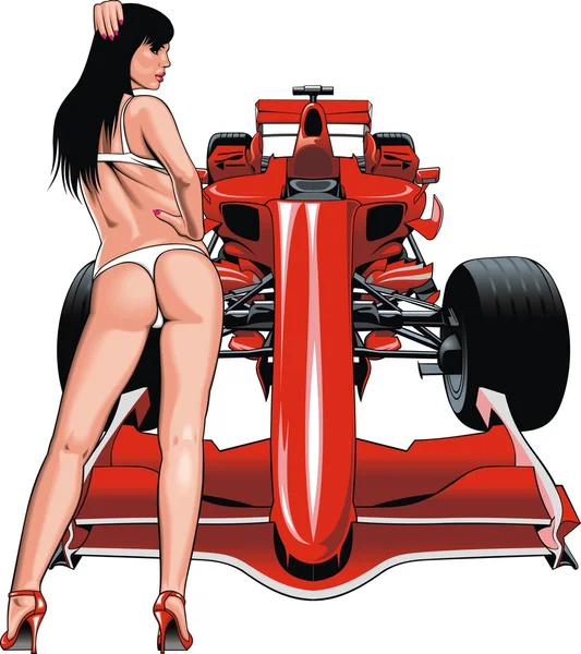 Chica y coche F1 — Vector de stock