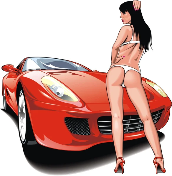 Buena chica y mi coche de diseño original — Vector de stock