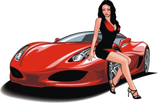 Buena chica y mi coche de diseño original — Vector de stock