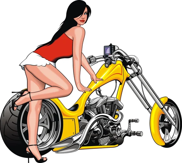 Девушка и мой оригинальный дизайн мотоцикла — стоковый вектор