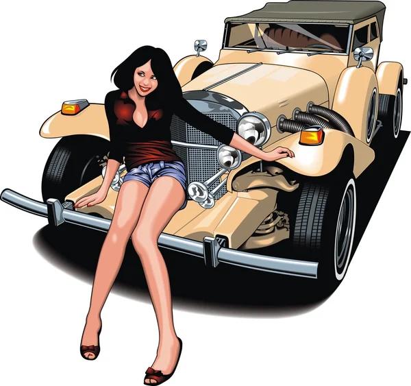 Belle fille et ma voiture de conception originale — Image vectorielle