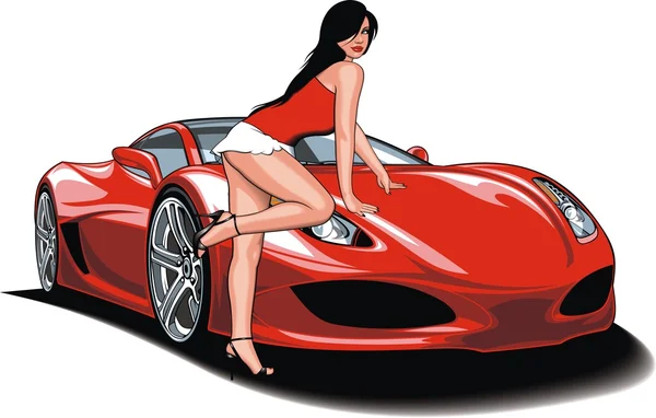 Buena chica y mi coche de diseño original — Vector de stock