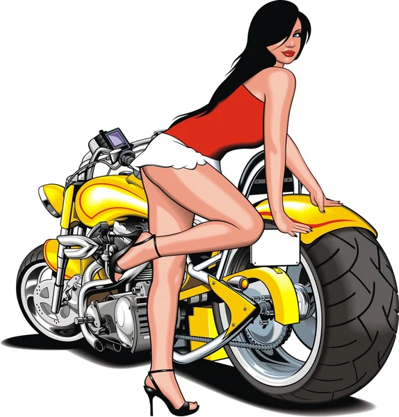 女孩和我原来的摩托车设计 — 图库矢量图片