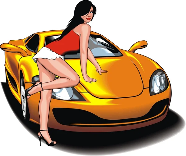 Buena chica y mi coche de diseño original — Vector de stock