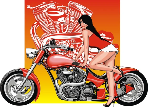 Fille et ma conception originale de moto — Image vectorielle