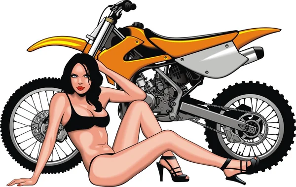 Fille Conception Originale Moto Sur Fond Blanc — Image vectorielle