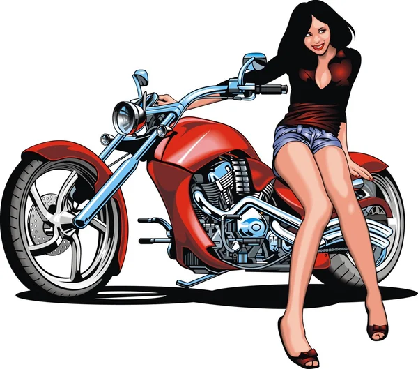 Девушка и мой оригинальный дизайн мотоцикла — стоковый вектор