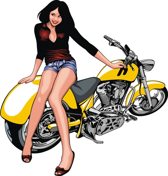 Girl and my original motorbike design — Stock Vector