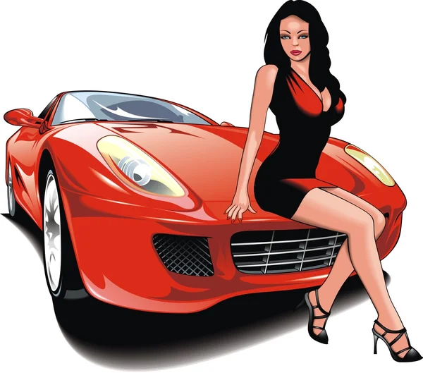 Buena chica y mi coche de diseño original — Vector de stock