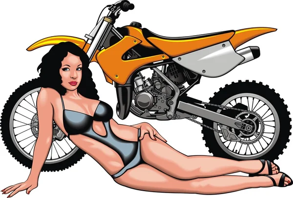 Gadis Dan Desain Sepeda Motor Asli Saya Pada Latar Belakang - Stok Vektor