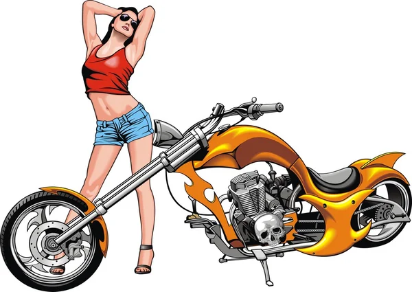 Fille Conception Originale Moto Sur Fond Blanc — Image vectorielle