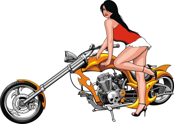 Fille Conception Originale Moto Sur Fond Blanc — Image vectorielle