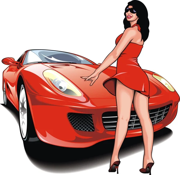 Buena chica y mi coche de diseño original — Vector de stock