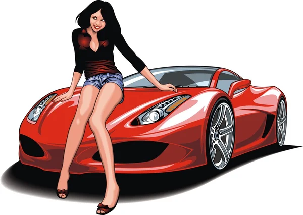 Menina agradável e meu carro de design original Ilustrações De Stock Royalty-Free