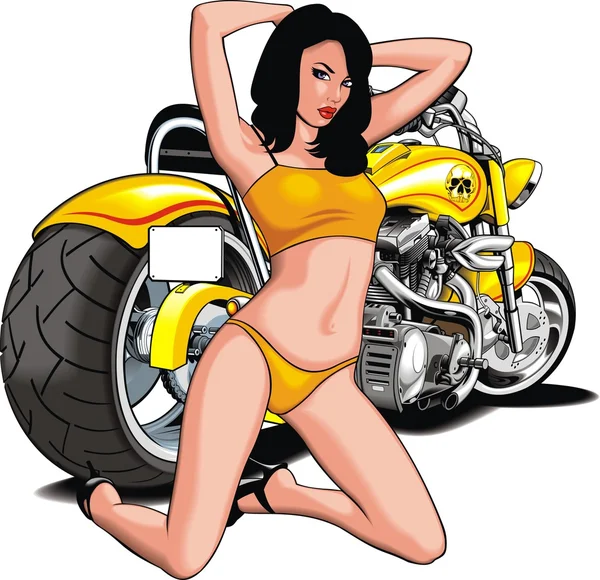 Mulher sexy e meu projeto original da motocicleta — Vetor de Stock