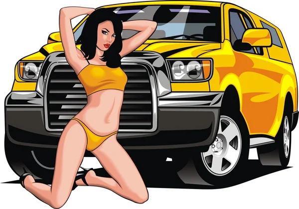 Buena chica y mi diseño de coche original — Vector de stock