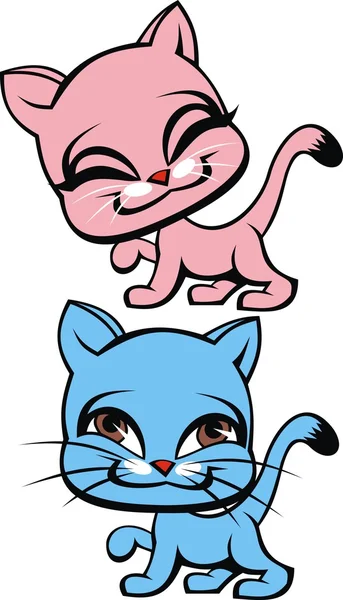 青とピンクの猫 — ストックベクタ