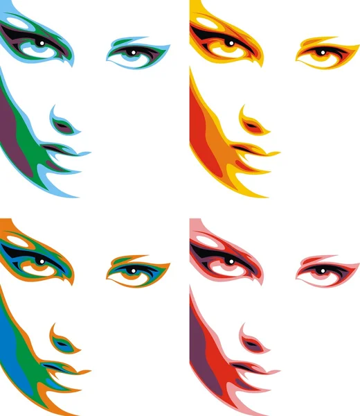 Beau visage de femme en 4 couleurs — Image vectorielle