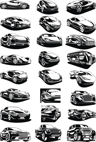 Blanco y negro mis coches diseñados originales — Vector de stock