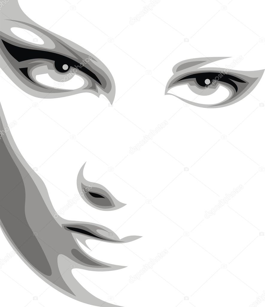 Beau Visage De Femme En Noir Et Blanc Image Vectorielle Par Pepeemilio2 C Illustration