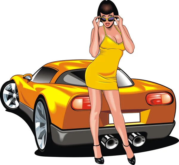 Buena chica y mi coche deportivo diseñado original — Vector de stock