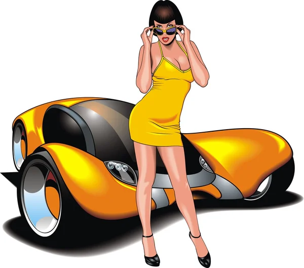Buena chica y mi coche deportivo diseñado original — Vector de stock