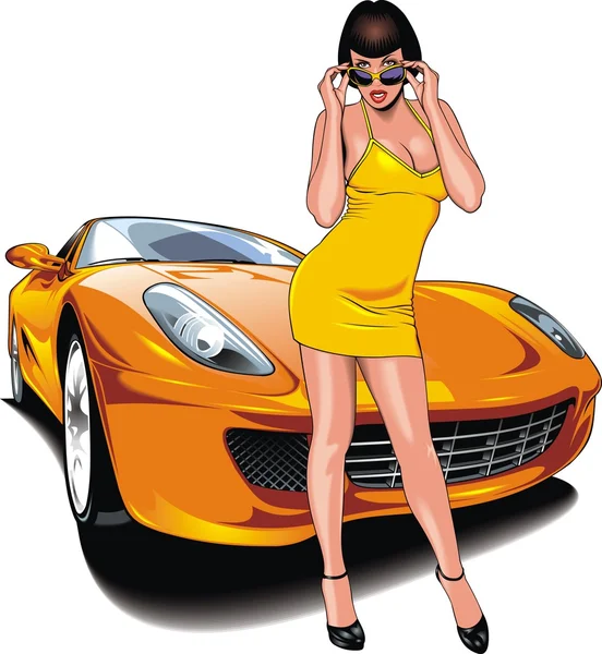 Nice girl and my original designed sport car — Stock Vector