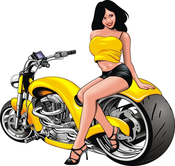 Nice girl and my original designed motorbike — Stock Vector
