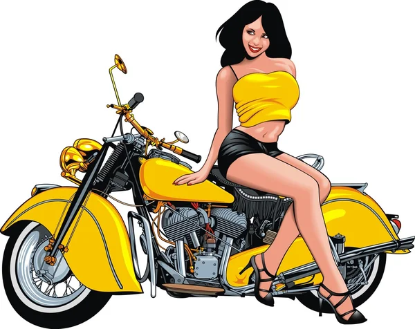 Красивая девушка и мой оригинальный дизайн мотоцикла — стоковый вектор