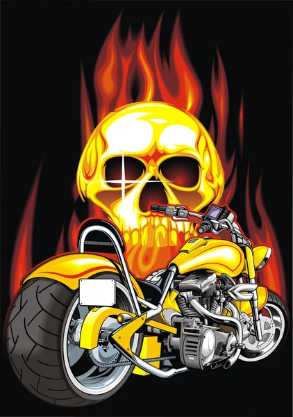Motorkerékpár és emberi koponya — Stock Vector