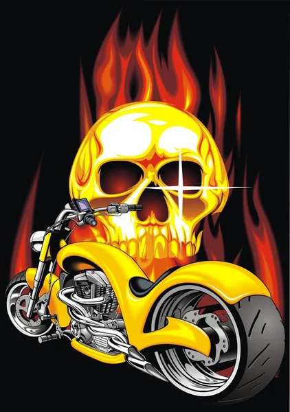 摩托车和人类的头颅骨 — 图库矢量图片