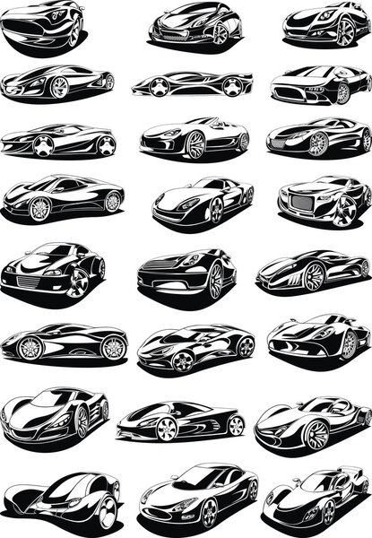 black and white car set 