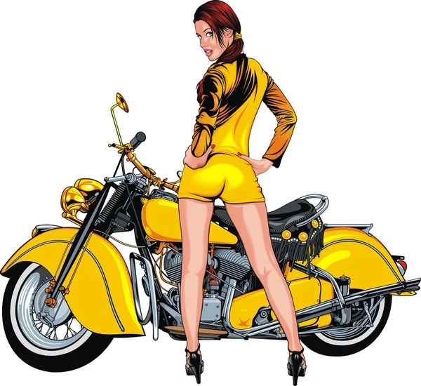 Bella ragazza e moto — Vettoriale Stock