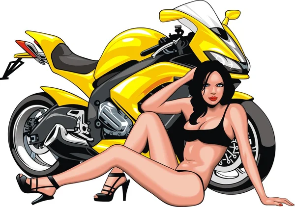 Gadis yang baik dan sepeda motor - Stok Vektor