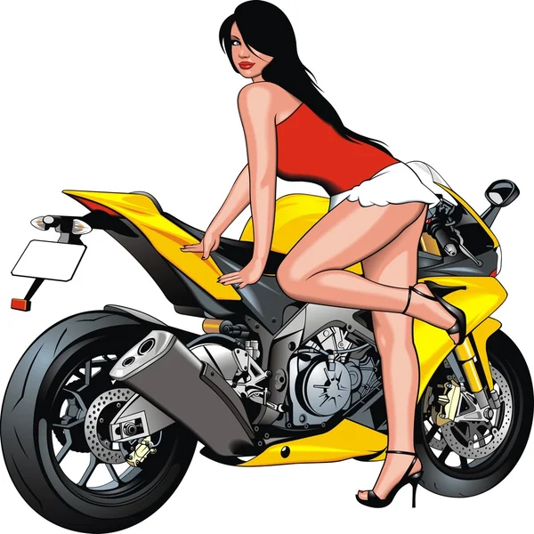 Симпатичные девушки и мотоцикл — стоковый вектор