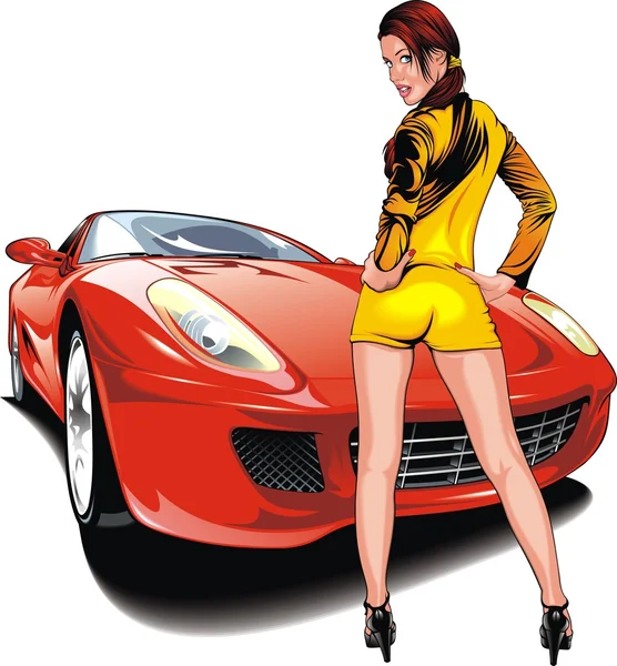 Buena chica y mi coche de diseño original — Vector de stock
