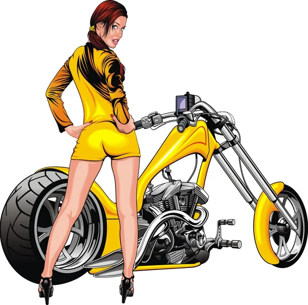 Гарна дівчина і мотоцикл — стоковий вектор