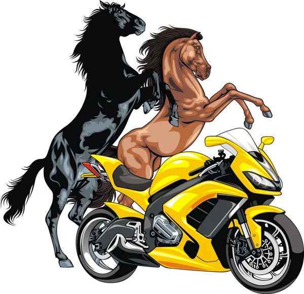 My original motorbike design and horses — Stock Vector