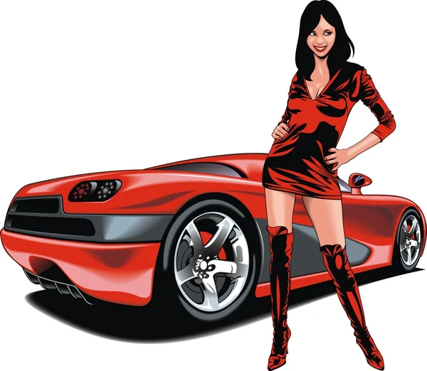 Buena chica y mi coche de diseño original — Vector de stock