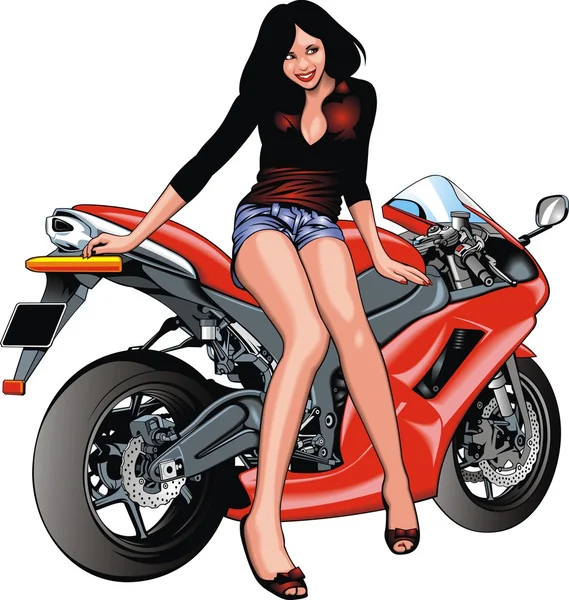 Buena chica y moto — Vector de stock