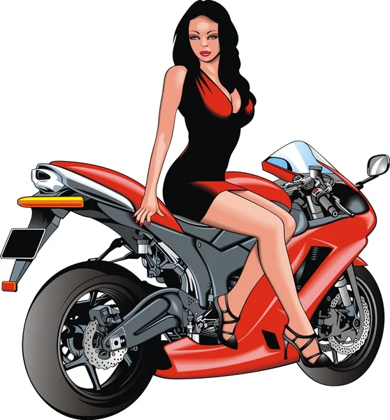 Bella ragazza e moto — Vettoriale Stock