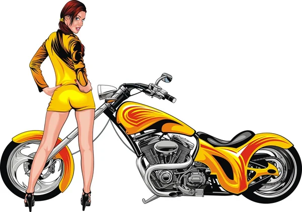 Nettes Mädchen und Motorrad — Stockvektor