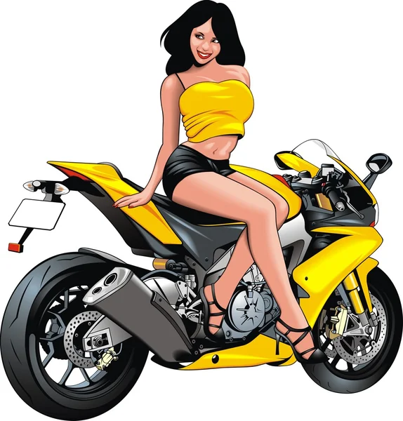 Güzel kız ve motosiklet — Stok Vektör